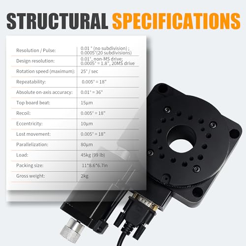 cnctopbaos electric rotating machine100mm bearing scale optical rotating platform motorized rotation stage360 precision worm gear rotary table reduction ratio 1180 load 99lb 45kg ra100