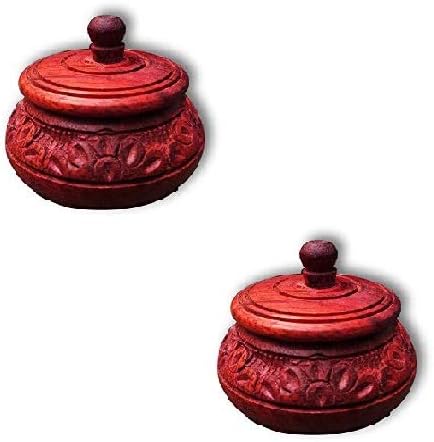 Delux Wood Carver Box/Sindur Dani Set of 2 - Wooden Sindoor Box (5x5x12 cm) - Decorative Showpiece
