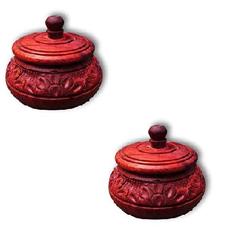 Delux Wood Carver Box/Sindur Dani Set of 2 - Wooden Sindoor Box (5x5x12 cm) - Decorative Showpiece
