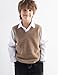 Chanyarn Boys and Girls 100% Merino Wool Sweater Vest V-Neck Sleeveless 2025 Fall Winter Cable Tops Knitted Pullover Vest (Tan,140cm)