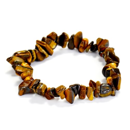 Herxion Tiger Eye Bracelet Men & Women - Eye of the Tigers Bead Bracelets - Irregular Chips Yellow Natural Genuine Gemstone Raw Stretch Healing Crystal Bracelet - Release Stress & Wealthy