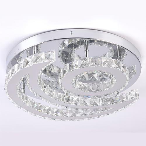CXGLEAMING Modern Crystal Chandelier Ceiling Light Fitting 3 Color Changable LED Pendant Lamp Moon Round Chandelier for Bedroom,Living Room,Hallway,Bar,Kitchen,Bathroom