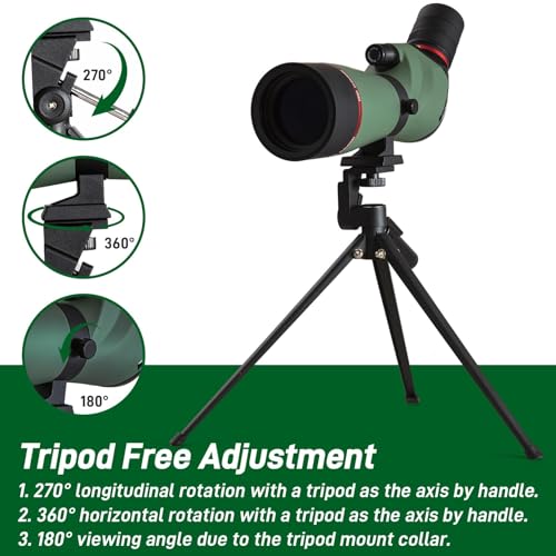 Image of Gosky Spotting Scope, 20-60x60 Spotting Scopes for Target Shooting & Hunting & Bird Watching, BAK4 High Definition, Angled Spotter Scope with Tripod, Phone Holder, Carrying Bag