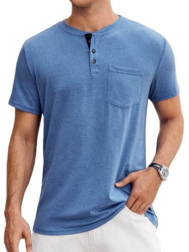 Hardaddy Men's Henley Short Sleeve Casual Button Up Basic Pocket Tee Shirts