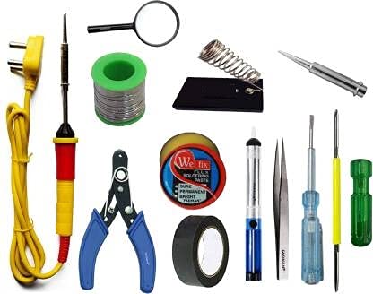 Image of 25W Soldering Iron Kit with Wire Cutter, Solder Wire, Iron Stand, Flux, Tweezer, Electric Tape, and 2-IN-1 Screw Driver - Complete Soldering Accessories Set