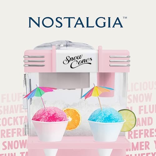 Nostalgia Retro Snow Cone Maker – Countertop 5-qt Shaved Ice Machine – Stainless Steel Blades – Includes 2 Reusable Cups, Ice Scoop, & Sid Shelf – Pink by Nostalgia - Image 7