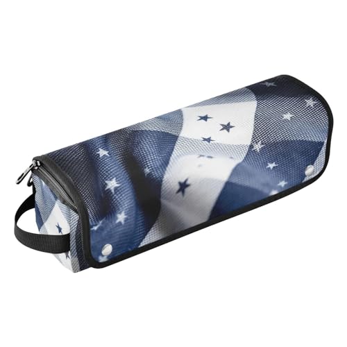 Bolso de Viaje para Herramientas Capilares para Mujer con Alfombra Resistente al Calor, Organizador de Gran Capacidad para Planchas de Pelo, Rizadores y Secadores, Estampado Indigo Gingham con Campana de la Libertad miniatura 1