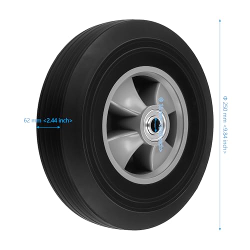 Image of 2 Pack 10 Inch Solid Rubber Replacement Wheels, Flat Free Hand Truck Tires with 5 /8 inch Axle, Hand Truck Replacement Wheels for Cart, Wagons, Wheelbarrow, Dolly, Trolley, 330 lbs Max Load