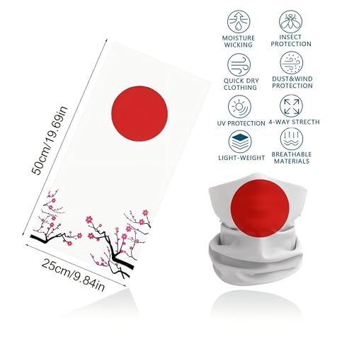 4 Japanese Flag Neck Gaiter, Japan Cherry Blossom Flag Bandana Balaclava Face Mask, Sun Protection Moisture Absorption Breathable, Suitable for Outdoor Cycling Hiking Running Fishing Camping2