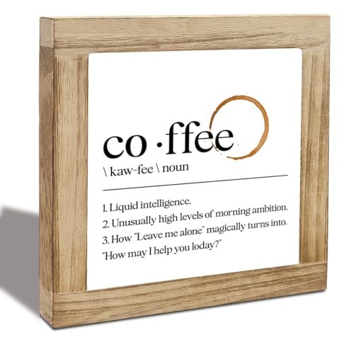 Coffee Themed Decorations, Coffee Definition Wood Sign, Funny Home or Office Decor, Inspirational Wooden Box Sign for Home, Box Signs Wooden Desk Decorations 5.9X5.9X0.7inches