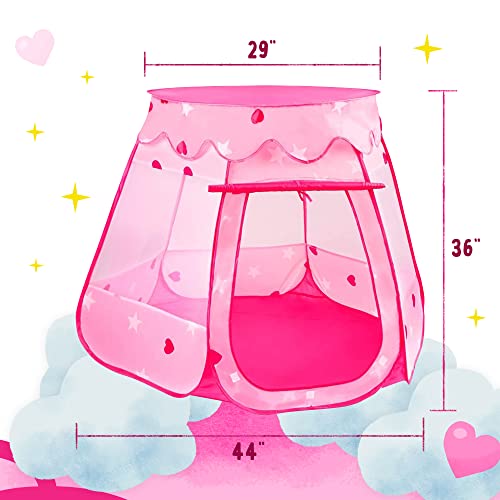 Playz Ball Pit Princess Castle Play Tent For Girls W/ 50 Balls Included - Pop Up Children Play Tent For Indoor & Outdoor Use - Playland Playhouse Tent W/ & Glow In The Dark Stars & Zipper Storage Case #TOP4