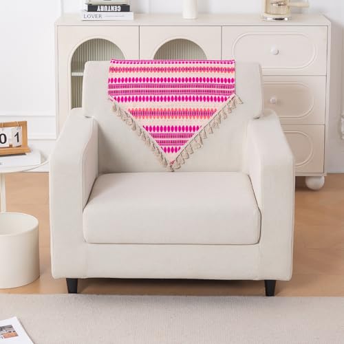 Image of HOKIPO 'Artisan Boho Series' Sofa Backrest Cover with Tassel | 450 GSM Thick Cotton Acrylic Jacquard Fabric Backrest Mat, Size 55x80 cm, Fuchsia Pink (IN-900-A5)