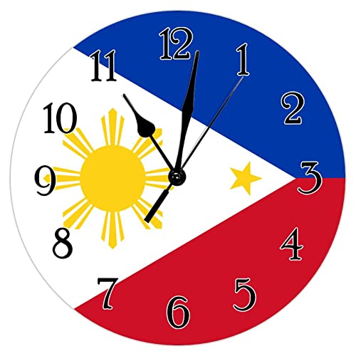Dekorative Wanduhr mit Philippinen-Flagge, Retro-Bauernhaus, 30,5 cm, r&e Wanduhr, Philippinen, Wanduhren, nicht tickend, batteriebetrieben, Heimdekoration, Uhren für Küche & Esszimmer