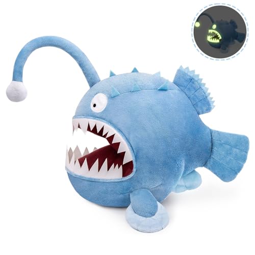 FRANKIEZHOU Lifelike Anglerfish Luminous Plush-Blue 9.8" Fish Stuffed Animal,Glow in The Dark,Soft Monkfish Plush,Gifts for Kids, Fish Decor by FRANKIEZHOU - Used condition - Image 6