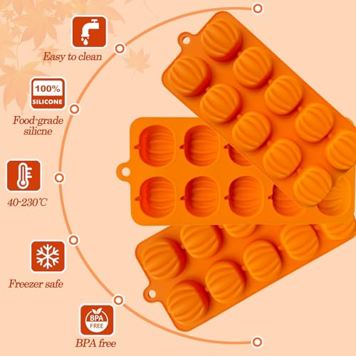 3Pack Pumpkin Chocolate Mold.Fall Silicone Candy Mold Pumpkin Ice Cube Molds Thanksging Baking Molds for Jello Soap Candle Cake Cupcake Decoraion by ZINDIACINE - Image 7