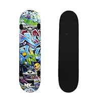 M.Y X-Skate 'Graffiti' Complete Skateboard 31\" Double Kick Beginner Skateboard for Kids Teenagers & Adults 7 Ply Birch Deck ABEC 7 Bearings for tricks and skateparks