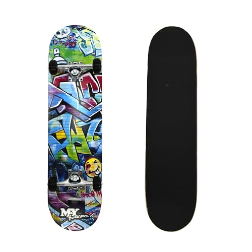 M.Y X-Skate 'Graffiti' Complete Skateboard 31 Double Kick Beginner Skateboard for Kids Teenagers & Adults 7 Ply Birch Deck ABEC 7 Bearings for tricks and skateparks