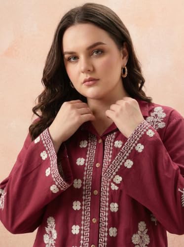 Image of Bee M Pee Designer Women's Embroidered Korean Crop Shirt | Full Bell Sleeves Western Tops for Woman Stylish | Oversized Formal /Casual /Office Wear Cotton Shirts Top for Women