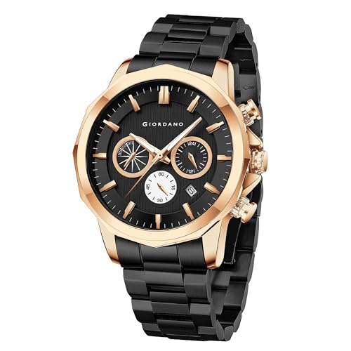 Image of Giordano AW22 Collection Analog Watch for Men with Color Variant and Stylish Metal Strap| Chronograph Multifuntional Mechanism -GZ-50036-33 (Black and Rose Gold)
