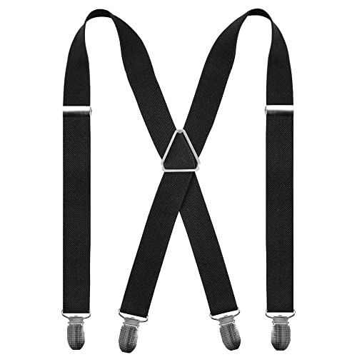 Mens Braces X Shape with 4 Clips, Elastic Adjustable Suspenders Braces for Men Trousers, Mens Suspenders Braces Business Wedding Casual (Black)