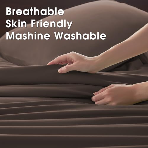 Image of Twin Size 4 Piece Sheet Set - Comfy Breathable & Cooling Bed Sheets Set, Soft and Wrinkle Free, Deep Pockets, Easy & Secure Fit, Hotel Luxury Bedding - Oeko-Tex - Dark Brown