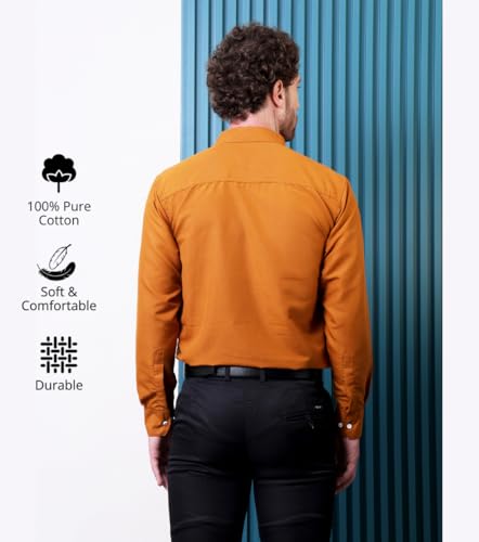 Image of CONTRARY Men's Pure Cotton Solid Stylish Casual & Formal Wear Shirt | Stylish Regular Fit Full Sleeve Comfortable Office Party Trendy Shirt - Multi Color