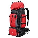 Mochila de Montanhismo 90L Impermeável com Compartimentos Múltiplos Alças Ajustáveis Viagem Ferias Trilha Camping Aventureiro Mochileiro (Vermelho)