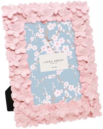 Laura Ashley 4x6 Pink Flower Textured Hand-Crafted Resin Picture Frame with Easel & Hook for Tabletop & Wall Display, Decorative Floral Design Home Décor, Photo Gallery, Art, More (4x6, Pink)