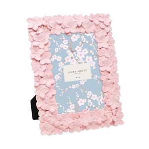 Laura Ashley 4×6 Pink Flower Textured Hand-Crafted Resin Picture Frame with Easel & Hook for Tabletop & Wall Display, Decorative Floral Design Home Décor, Photo Gallery, Art, More (4×6, Pink)