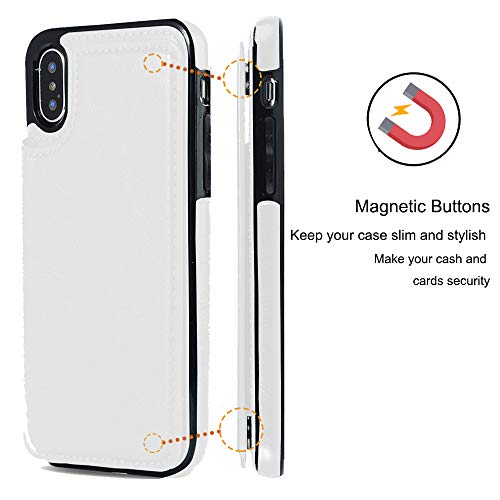Joyaki Iphone X/Xs Wallet Case, Iphone X/Xs Case With Card Holder, Iphone X/Xs Slim Leather Case With Credit Card Holder Protective Case With A Free Screen Protector For Iphone X/Xs 5.8 Inch-White #TOP3