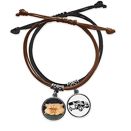 Bracelet chat jaune en cuir tressé et corde ajustable, gourmette fantaisie pour ado et adulte
