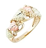10k Yellow Gold Victorian Style Wedding Band for Women, Black Hills Gold Motif Jewelry with 12k Green and Rose Gold Accents, Genuine 10 Karat Gold Ring with Gift Box 8