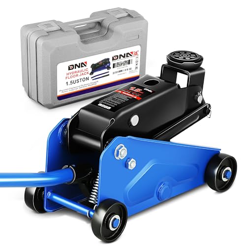 Image of DNA Motoring Low Profile Hydraulic Trolley Service /Floor Jack, 1.5 Ton (3000 lbs) Capacity, Lifting Range 5.5 inch-15.35 inch,Blue, TOOLS-00675-BL
