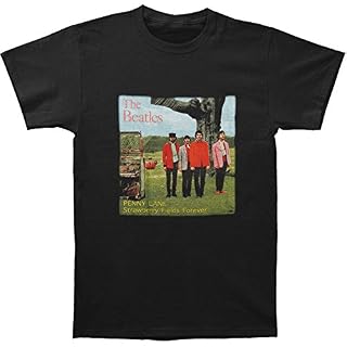The Beatles – The Beatles Strawberry Fields Forever Men’s Blk T Shirt: Medium – Black – Medium - Les Beatles, Paul McCartney, John Lennon, RIngo Starr, George Harrison