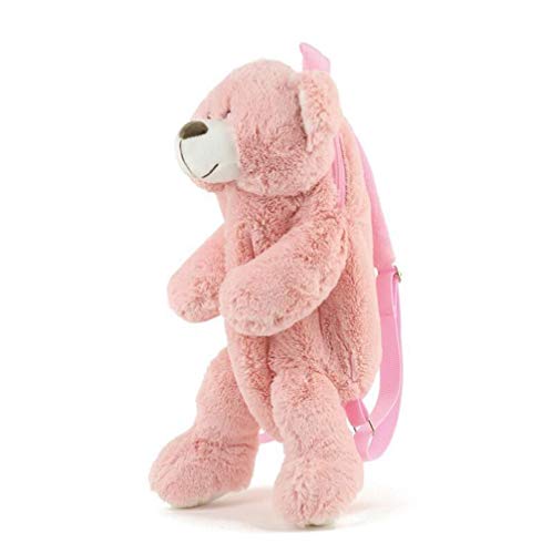 Cute Fuzz Plush Animal Teddy Bear/Panda/Dog/Kangaroo/ Penguin Backpack Bags Toys for Toddles (Pink Bear)