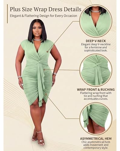 Image of IyMoo Women's Sexy Plus Size Bodycon Sleeveless Drawstring Ruched Mini Club Dresses