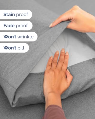 Image of Extra Deep Flex Top Split Head King Sheet Set - 6 Piece Breathable and Cooling Sheets - Hotel Luxury Bedding for Women, Men, Kids & Teens - Easy Secure Fit - Extra Deep Pockets - Heathered Grey