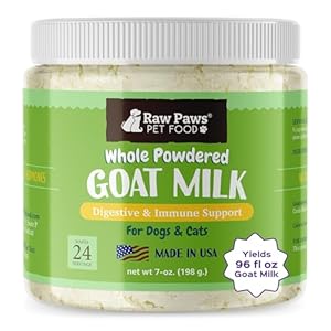 Raw Paws Whole Powdered Goat Milk for Dogs and Cats, 7-oz - Goats Milk for Dogs Made in USA - Natural Kitten & Puppy Milk Replacement Formula, Dry Pet Goat Milk Food Topper, Pet Nutritional Supplement Raw Paws Whole Powdered Goat Milk for Dogs and Cats 7 oz Goats Milk for Dogs Made in USA Natural Kitten Puppy Milk Replacement Formula Dry Pet Goat Milk Food Topper Pet Nutritional Supplement