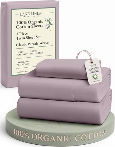 Image of LANE LINEN Sustainable 100% Organic Cotton Twin Size Bed Sheets, Soft & Comfy Mercerized Fully Elasticized Naturally Cooling Machine Washable Twin Sheet Sets Cotton- Lilac