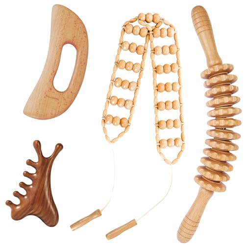 Image of 4Pcs Wood Therapy Massage Tools Lymphatic Drainage Massager Wooden Massager Body Sculpting Tools for Maderoterapia,Anti-Cellulite,Pain Relief(4-in-1 Massager)