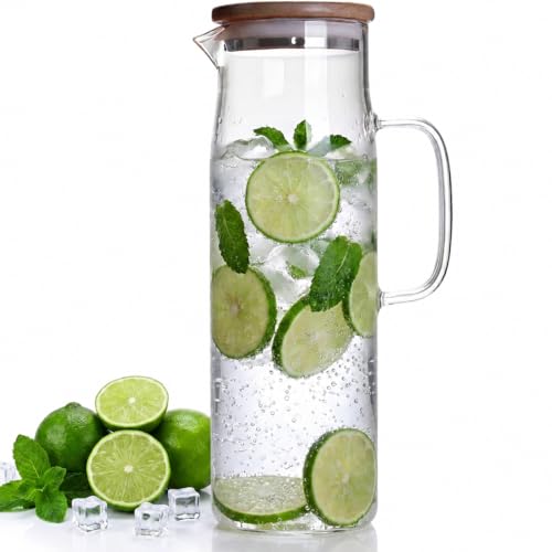 Hjn Glass Water Pitcher with Lid and Handle