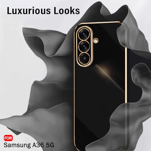 Image of TheGiftKart Luxurious Golden-Plated Back Cover Case for Samsung Galaxy A36 5G | Raised Lips for Camera & Screen Protection | ShockProof Design | Stylish Back Cover Case for Samsung A36 5G (TPU, Black)