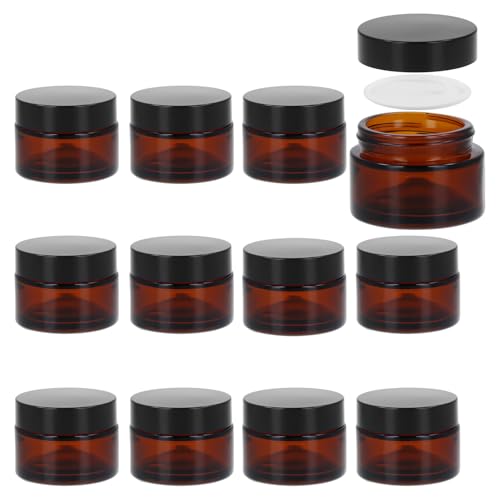QWORK® 12 Piezas frascos de vidrio ámbar de 30 ml con tapas negras, recipientes multiusos con protección UV, para aceites escenciales y lociones