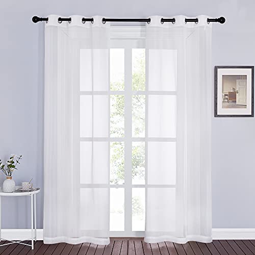 Image of NICETOWN Sheer Curtains for Windows 84 inch Length - Ring Top Voile Textured Soft Lightweight Curtains and Drapes Elegant for Bedroom /Kitchen /Living Room, Ivory, 2 Panels=74 inch W