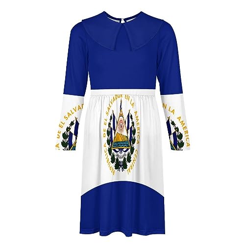 El Salvador Flag Girls Dress Long Sleeve Short Dress Swing Casual Party Dresses4