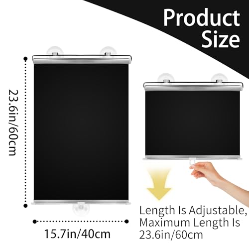 Roller Shades for Indoor Windows, Blackout Suction Cup Retractable Gray Roller Shades for Indoor Windows and Car Windshield