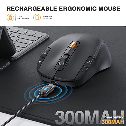 Wireless Macro Mouse, Protoarc Em12 2.4G Ergonomic Mouse With 8 Programmable Buttons, Type-C Rechargeable Mouse, 2400 Dpi, Symmetrical Computer Mouse For Laptop Pc Mac, For Right & Left Hand Black #TOP3