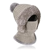 AYPOW Strickmütze Damen Thermo Winter, Multifunktional Warme Beanie Mützen Strickmütze & Halswärmer Sets, Sturmhaube Gesichtsmaske mit Weich Fleece Gefüttert für Outdoor-Sportarten Frauen Männer