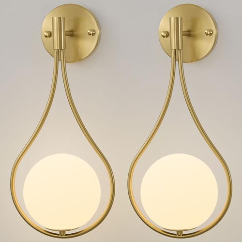 Gold Wall Sconces Set of Two with G9 Bulbs, Mid Century Modern Glass Wall Sconce Set of 2 Hardwired Globes Light Fixture - Detailed View