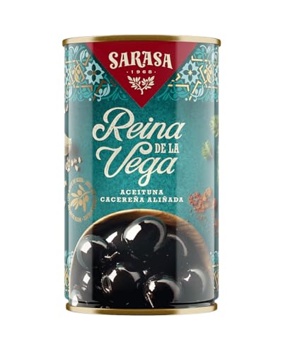 ' REINA DE LA VEGA ' SARASA - SABROSAS ACEITUNAS ALIÑADAS CON RECETAS TRADICIONALES (6 LATAS, PESO NETO350g (PESO ESCURRIDO150g))